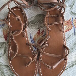 Zara Tan Leather Strappy Sandals
